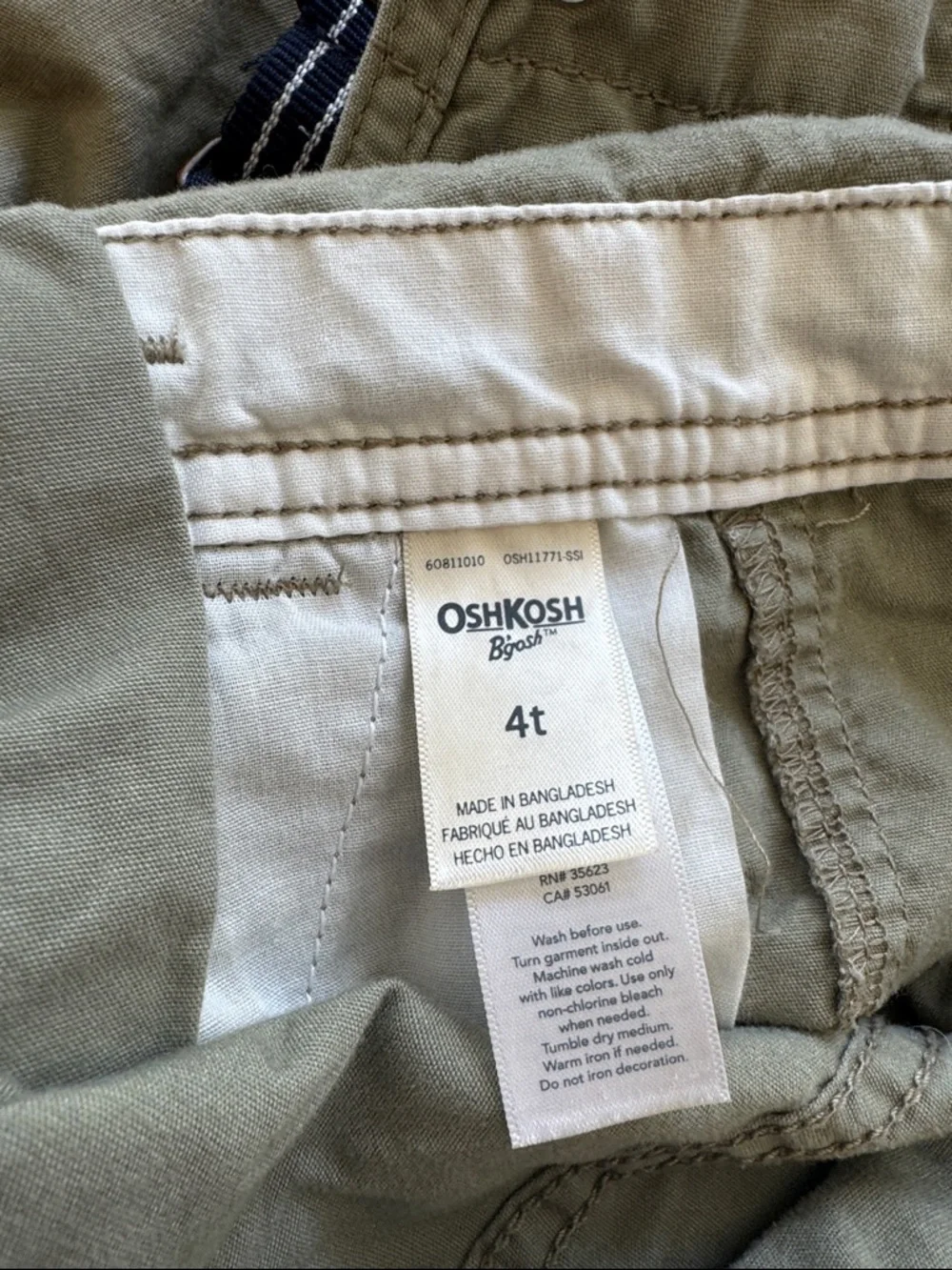 OshKosh B'gosh Olive Short Overalls with Striped Straps